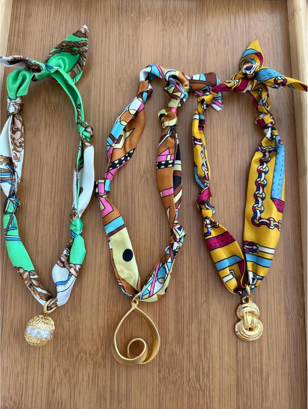 3 vintage charm scarf necklaces